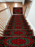 Crimson and Green Floral Medallion non-slip stair mat
