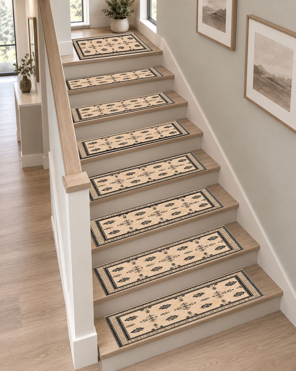 Cream Minimalist Bordered Classic non-slip stair mat