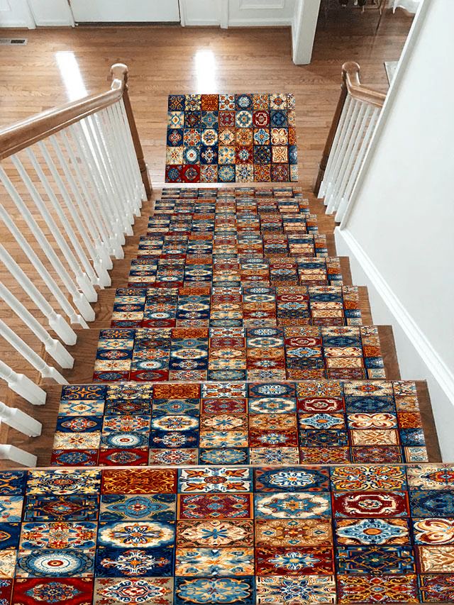 Colorful Moroccan Tile Patchwork non-slip stair mat