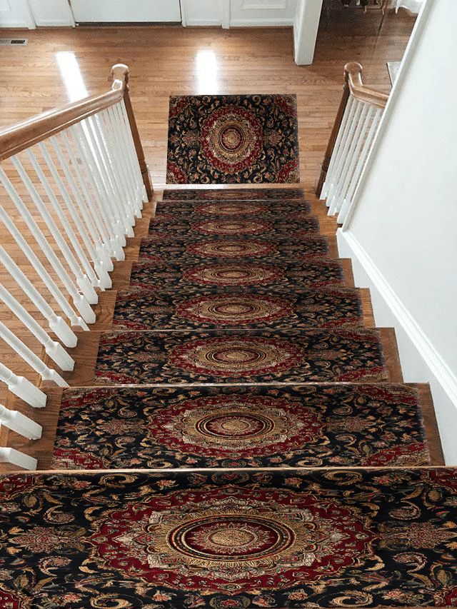 Dark Burgundy Ornate Persian Medallion non-slip stair mat