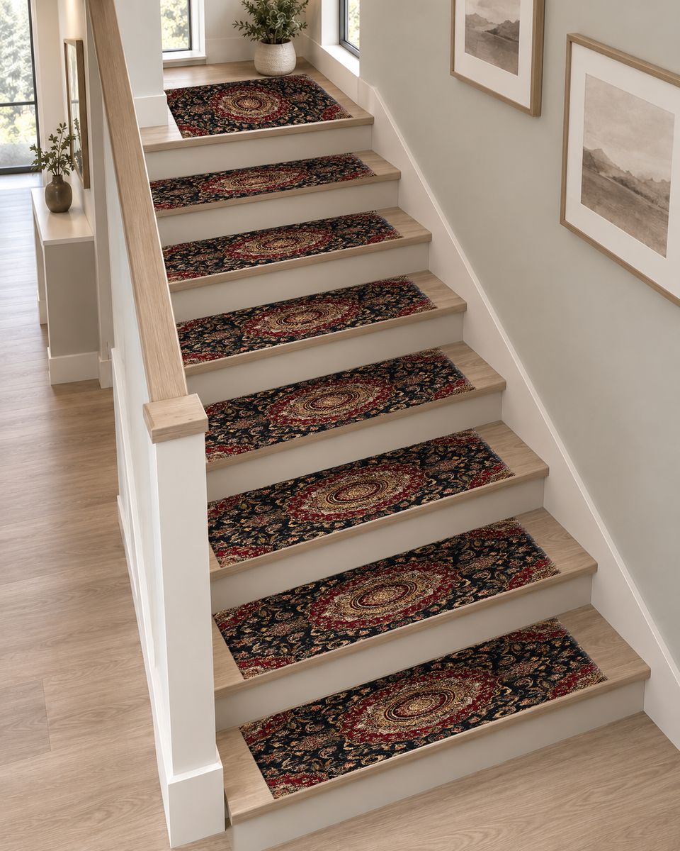 Dark Burgundy Ornate Persian Medallion non-slip stair mat