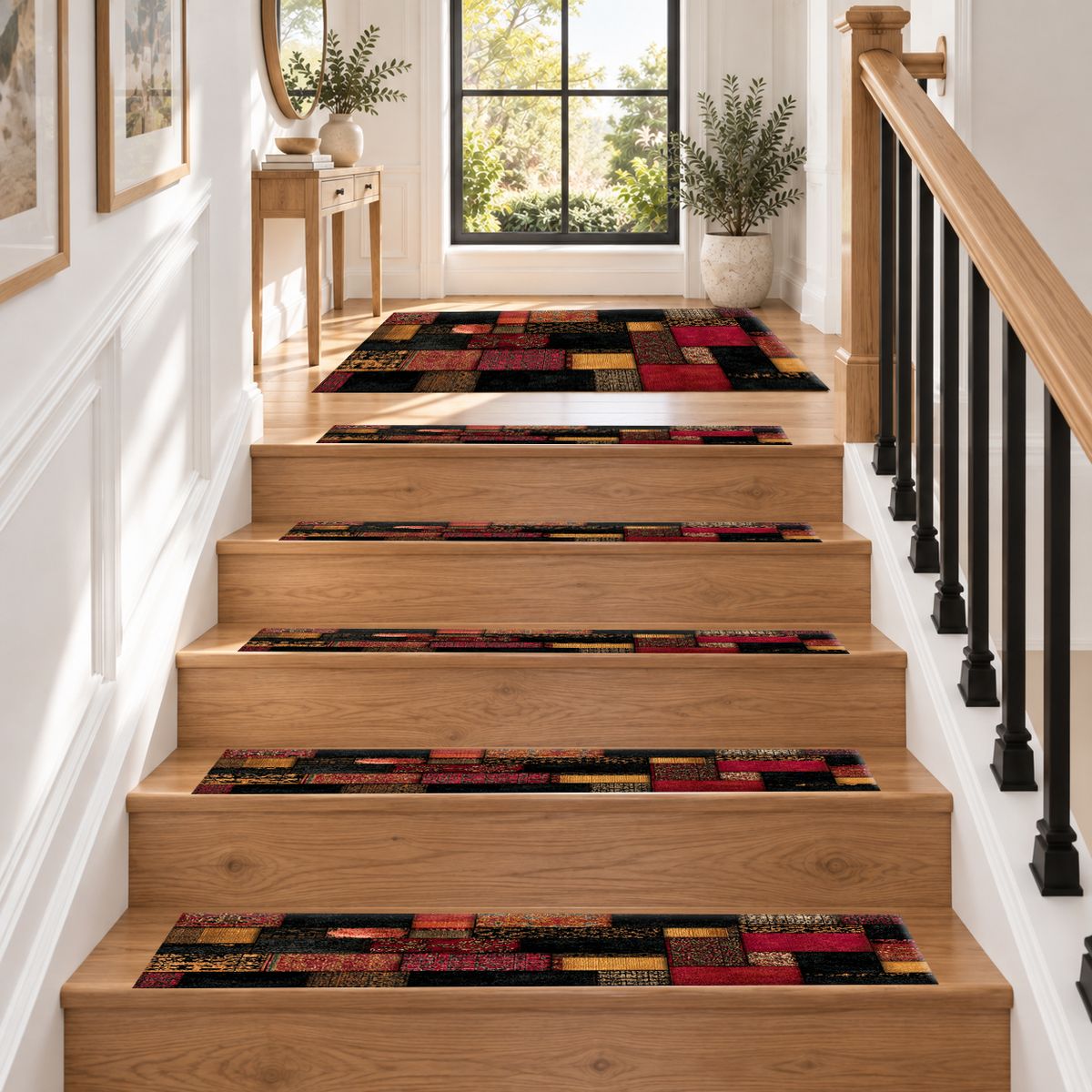 Black and Red Color Block Patchwork non-slip stair mat