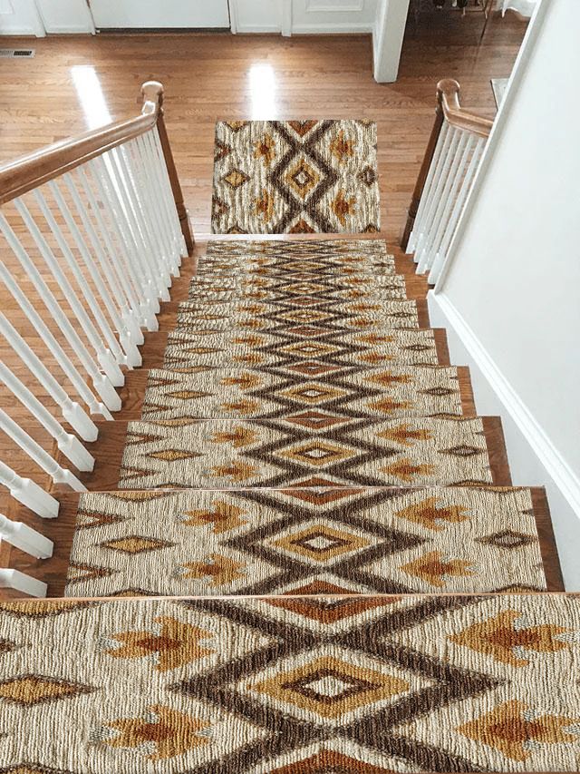 Beige and Brown Aztec Diamond non-slip stair mat