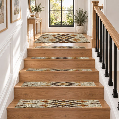 Beige and Brown Aztec Diamond non-slip stair mat