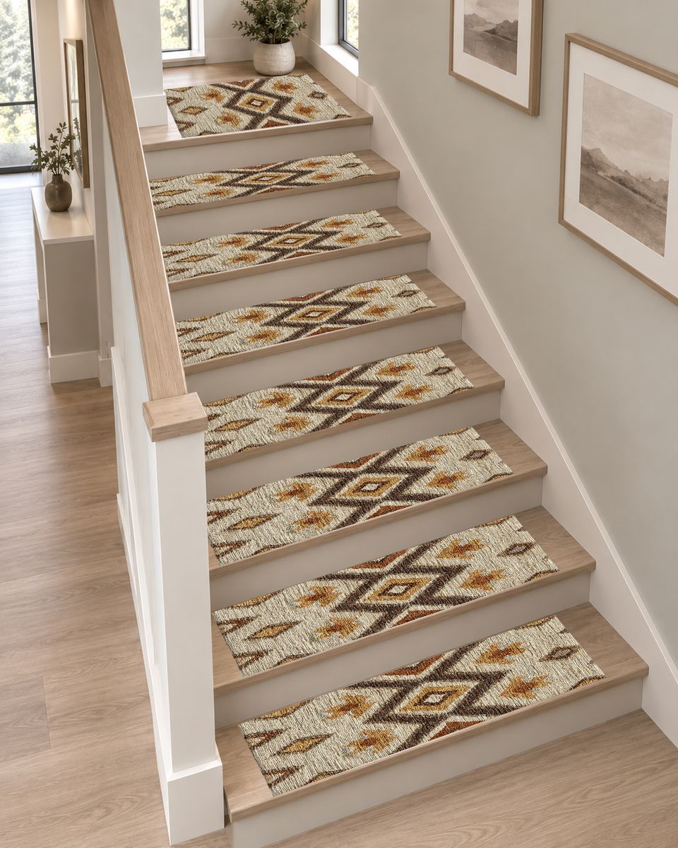 Beige and Brown Aztec Diamond non-slip stair mat