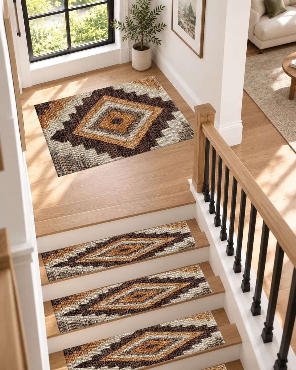 Brown and Tan Southwestern Diamond non-slip stair mat