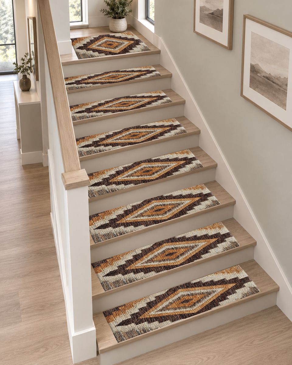 Brown and Tan Southwestern Diamond non-slip stair mat