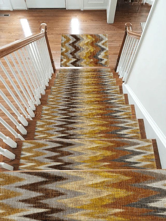 Mustard and Brown Chevron Ikat non-slip stair mat