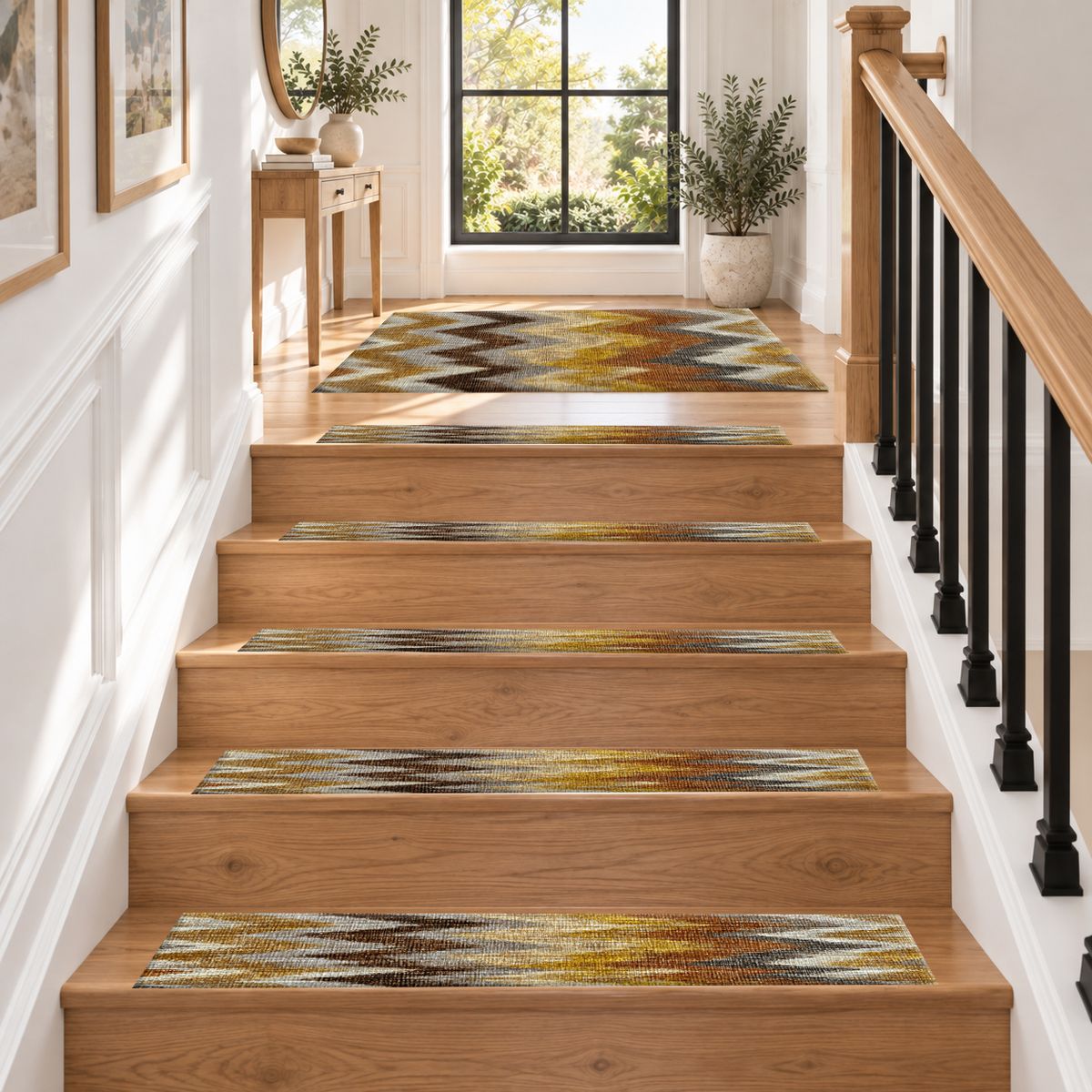 Mustard and Brown Chevron Ikat non-slip stair mat