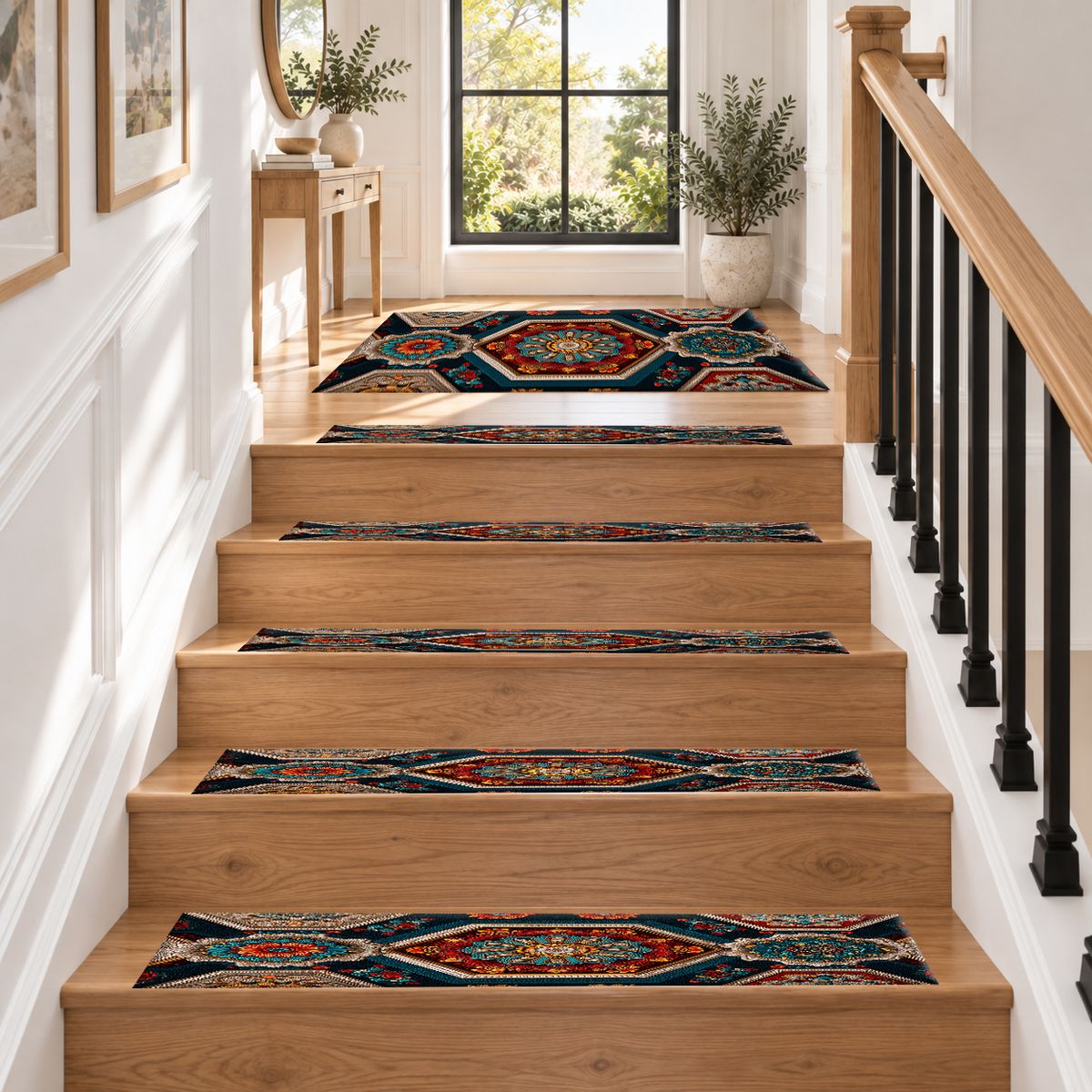 Navy Hexagon Mandala Mosaic non-slip stair mat