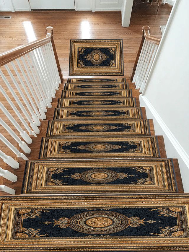 Black and Gold Framed Medallion non-slip stair mat