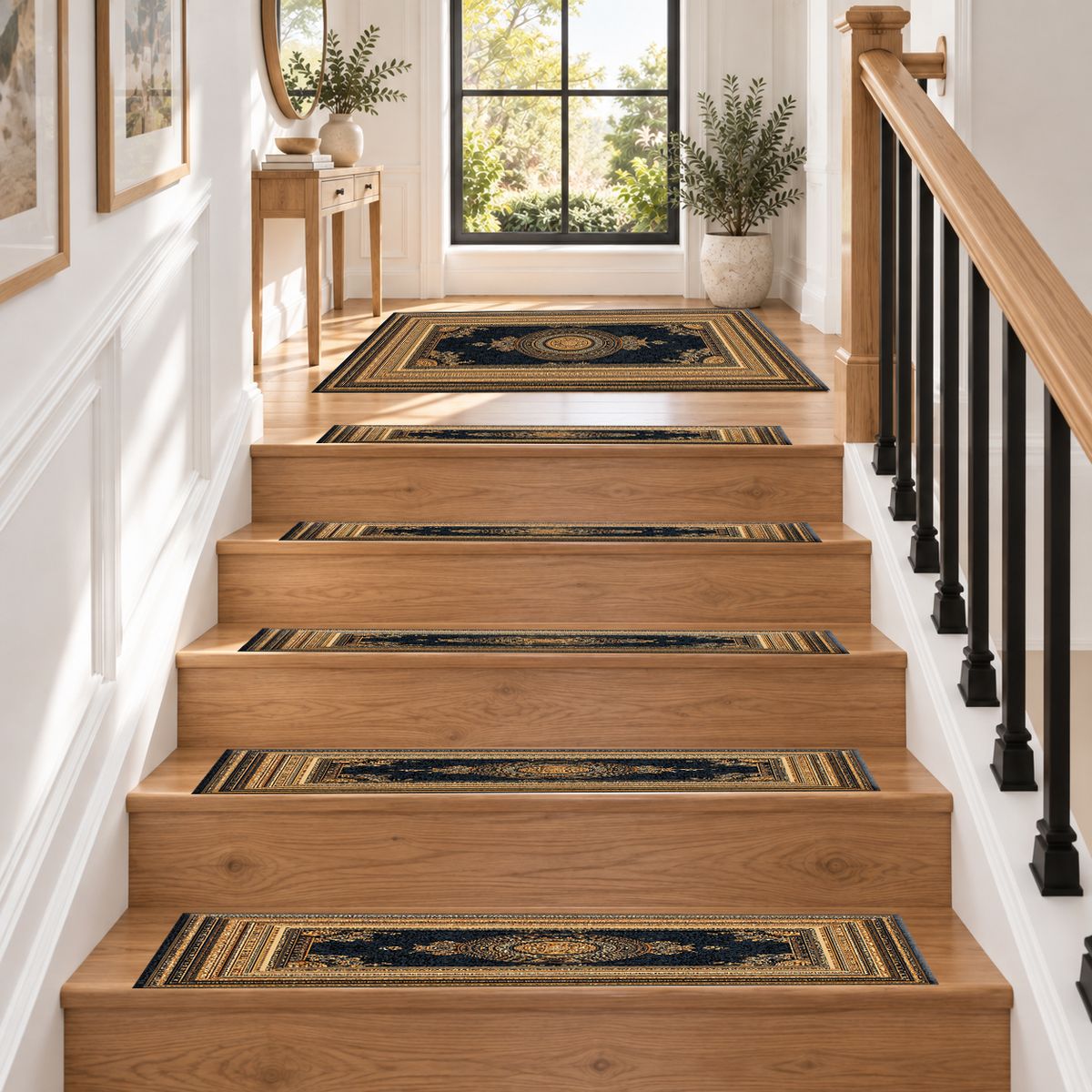 Black and Gold Framed Medallion non-slip stair mat