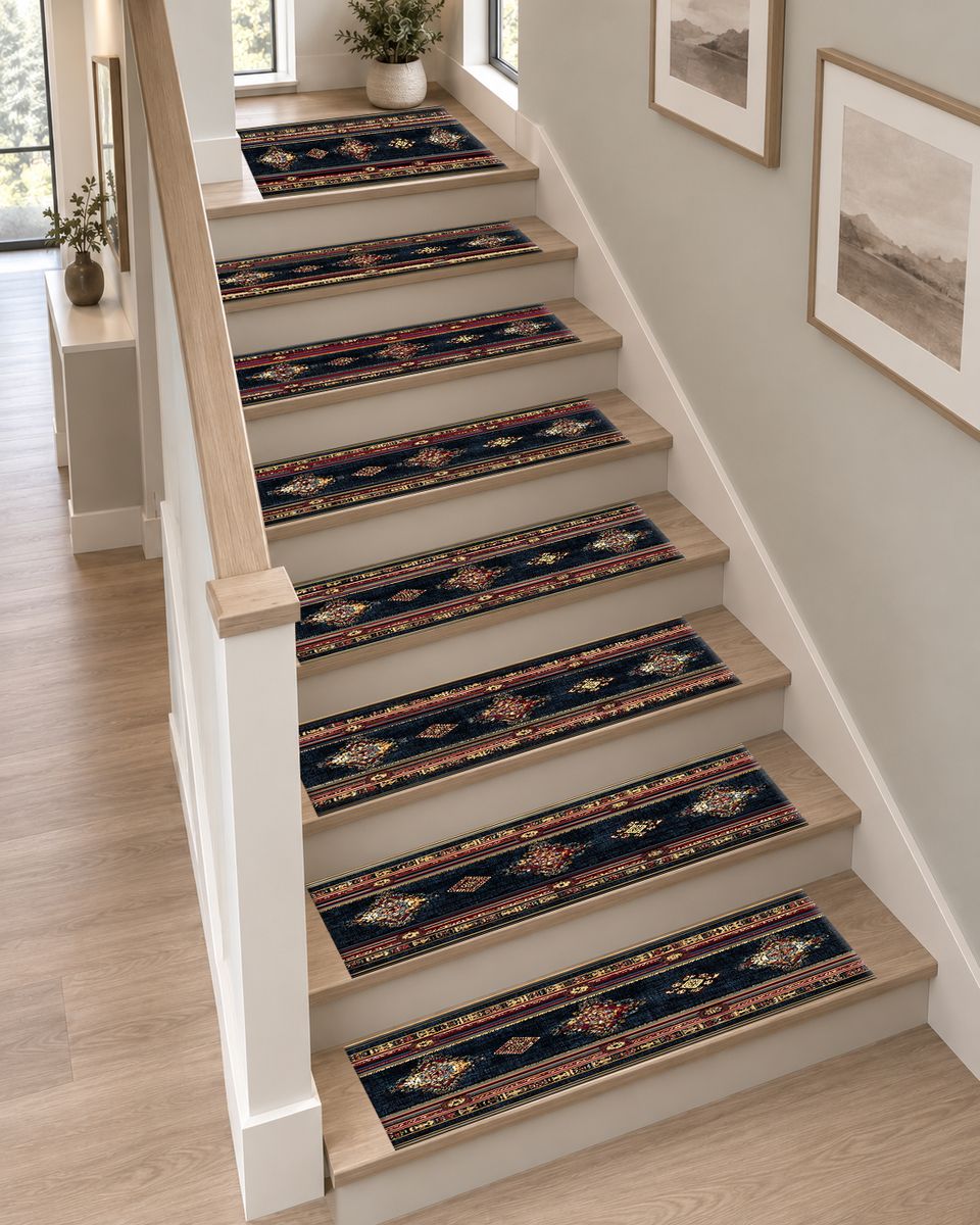 Black and Red Striped Persian Runner non-slip stair mat