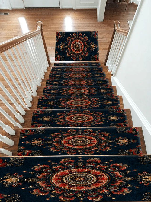 Black and Rust Ornate Medallion non-slip stair mat