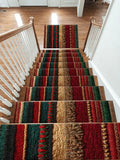 Red Green and Gold Striped Woven non-slip stair mat