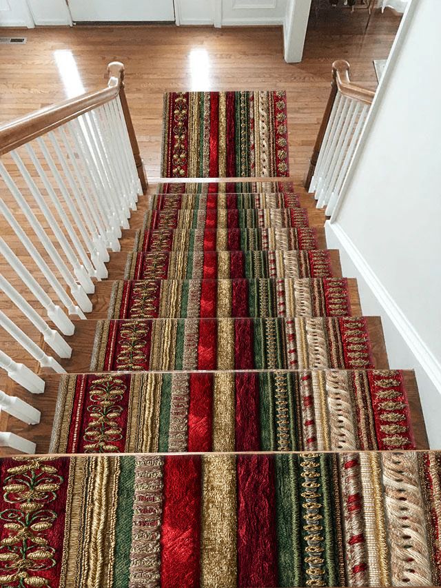 Red and Gold Ornate Striped non-slip stair mat