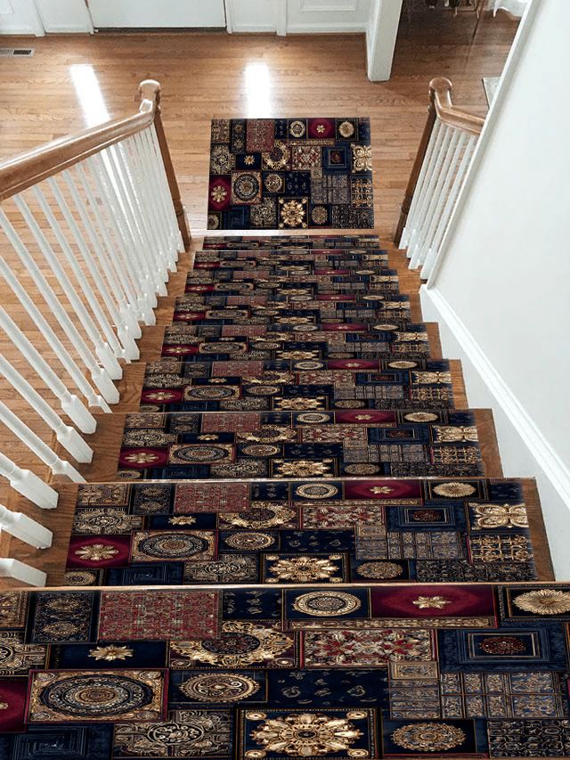 Navy and Gold Ornate Patchwork non-slip stair mat