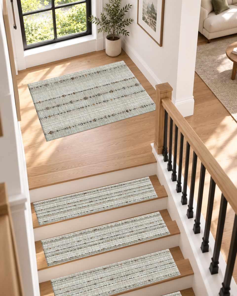 Neutral Linen Minimal Striped non-slip stair mat