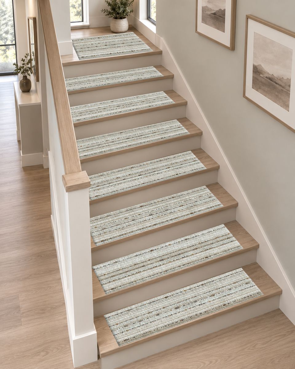 Neutral Linen Minimal Striped non-slip stair mat