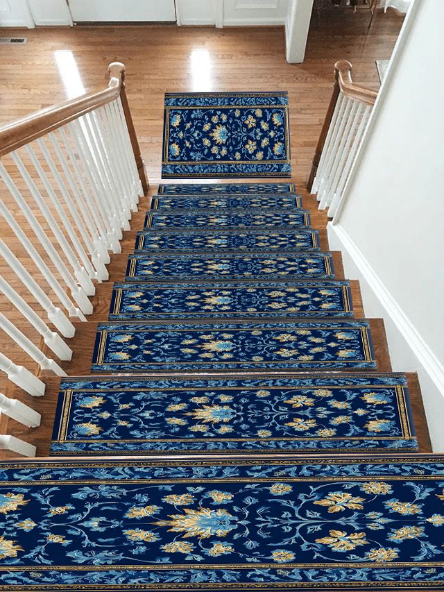 Royal Blue Floral Persian Runner non-slip stair mat