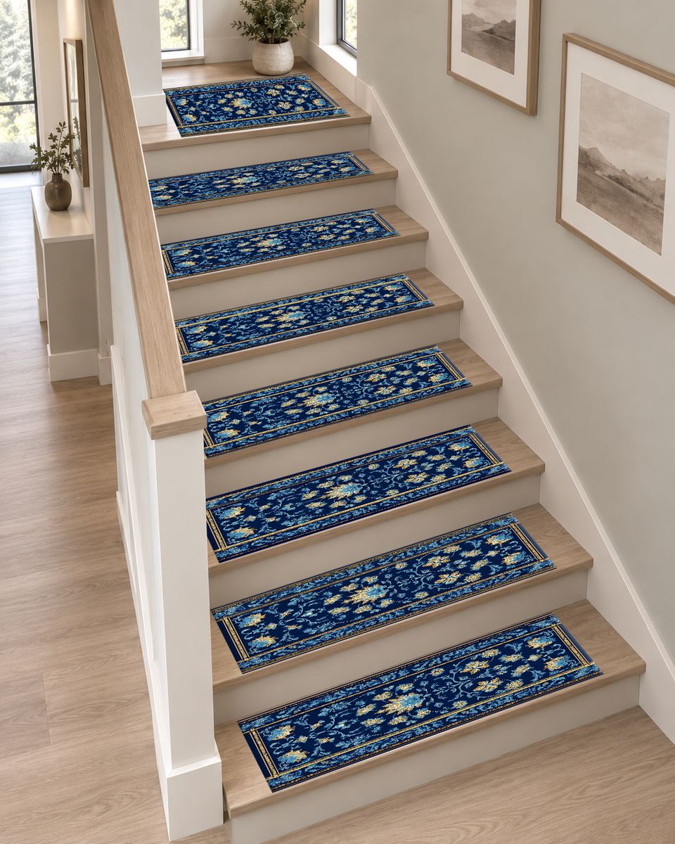 Royal Blue Floral Persian Runner non-slip stair mat