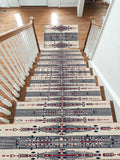 Cream Navy and Red Tribal Motif non-slip stair mat