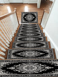 Black and White Damask Medallion non-slip stair mat