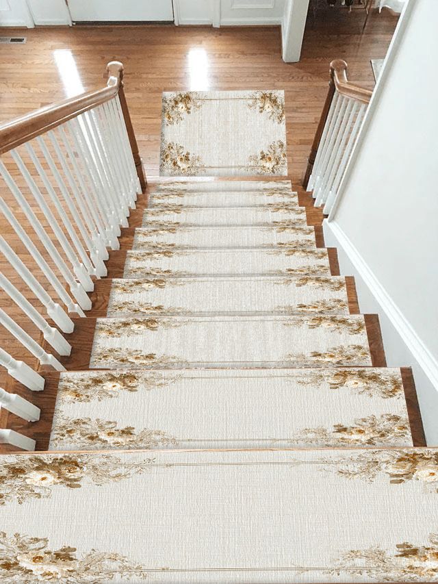 Ivory Floral Corner Minimalist non-slip stair mat