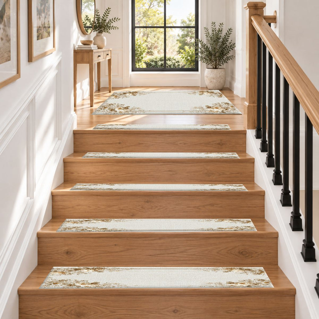Ivory Floral Corner Minimalist non-slip stair mat