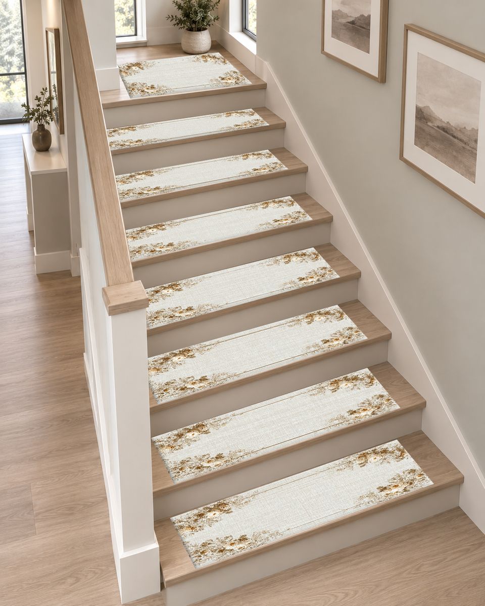 Ivory Floral Corner Minimalist non-slip stair mat