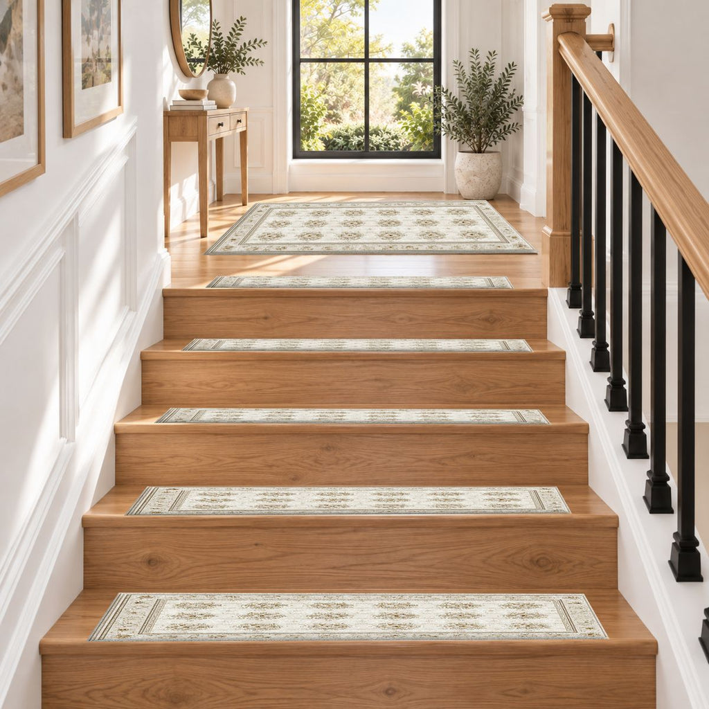 Cream Trellis Medallion Grid non-slip stair mat