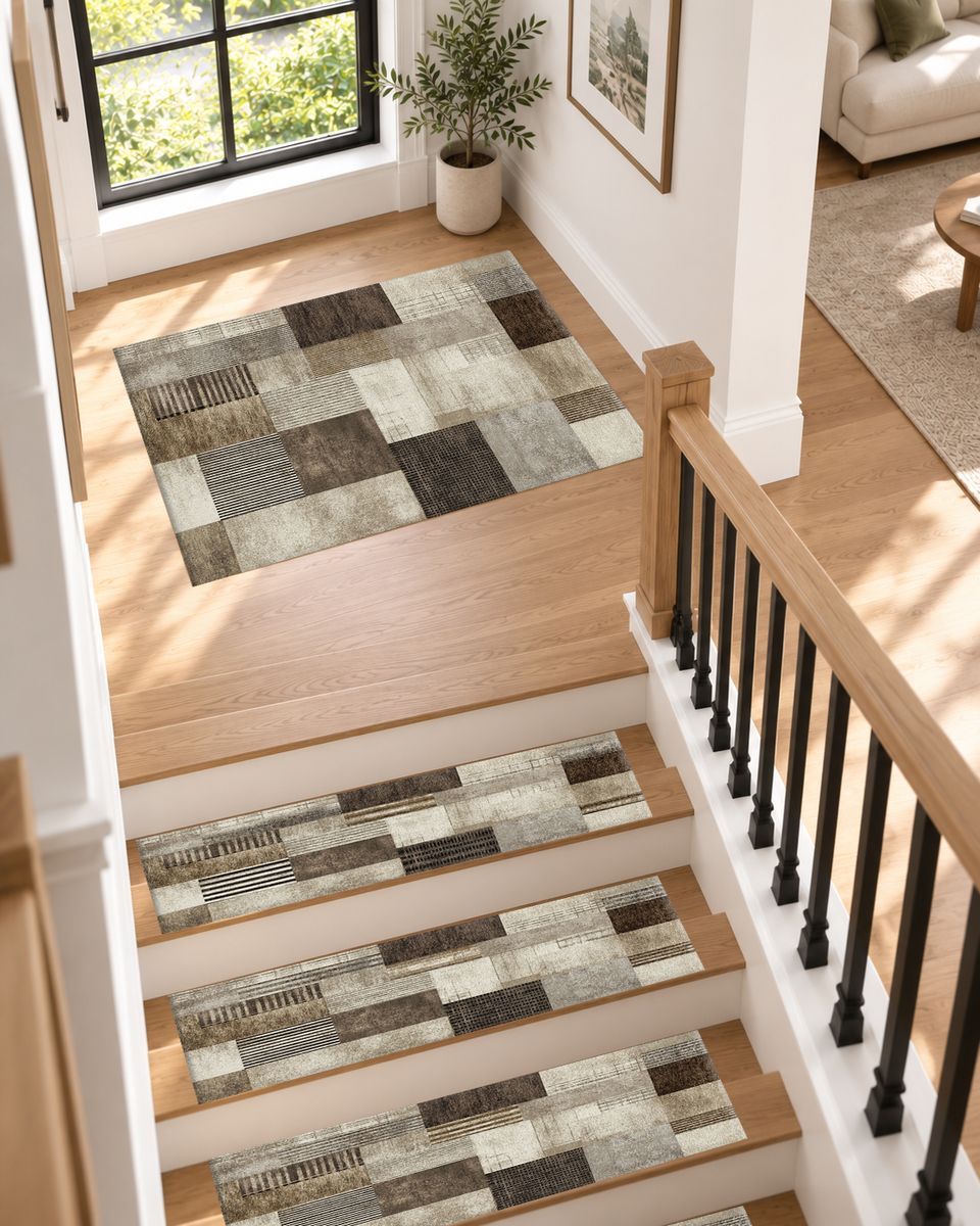 Gray and Brown Modern Patchwork non-slip stair mat