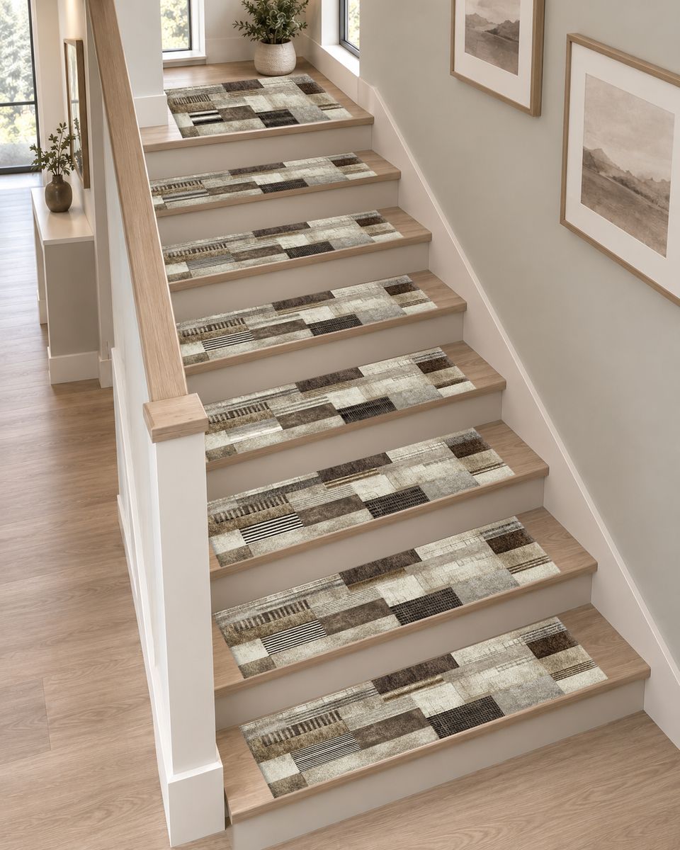 Gray and Brown Modern Patchwork non-slip stair mat