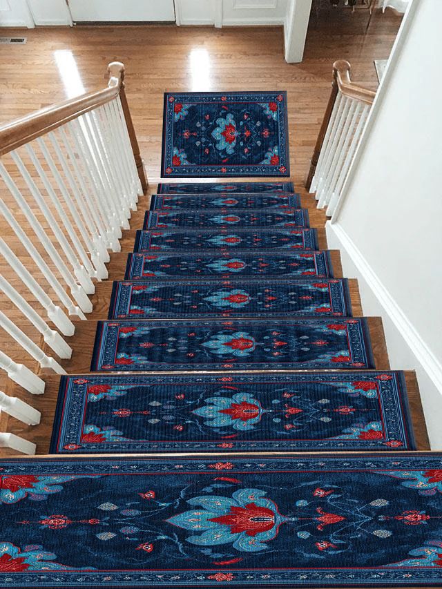 Navy and Red Tree of Life non-slip stair mat