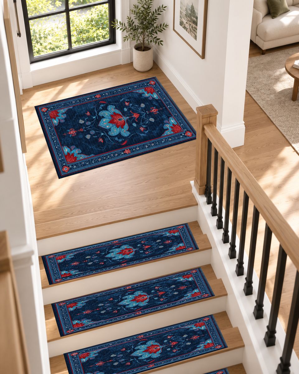 Navy and Red Tree of Life non-slip stair mat