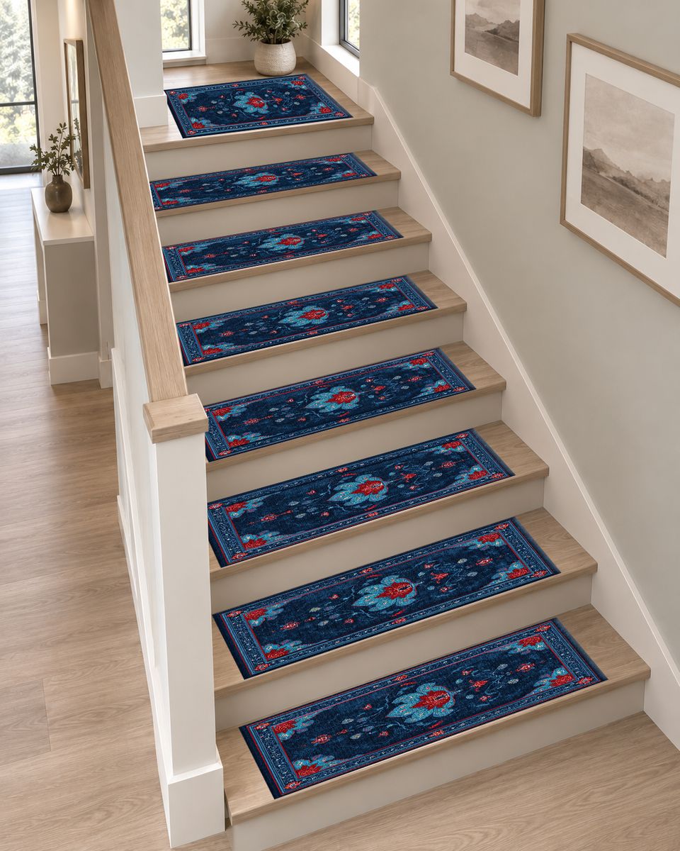 Navy and Red Tree of Life non-slip stair mat