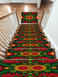 Green and Red Sunflower Folk Art non-slip stair mat