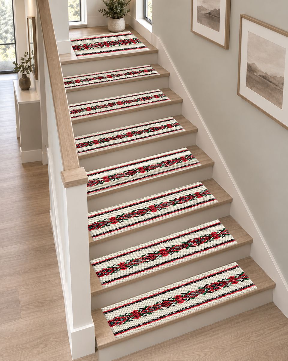 Red Cross Stitch Embroidery Runner non-slip stair mat