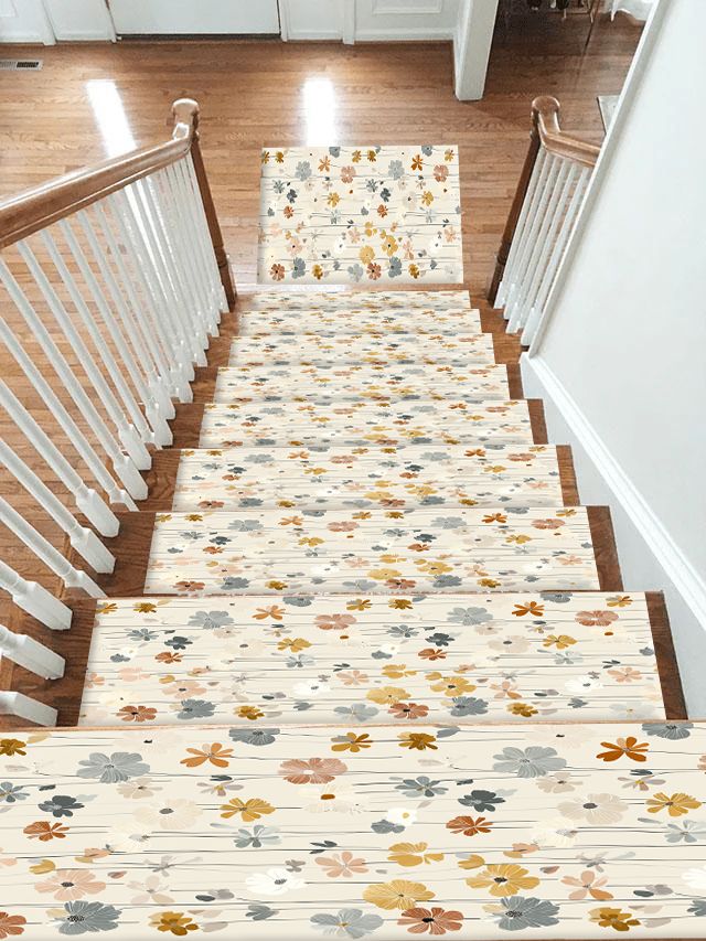 Cream Pastel Wildflower Meadow non-slip stair mat
