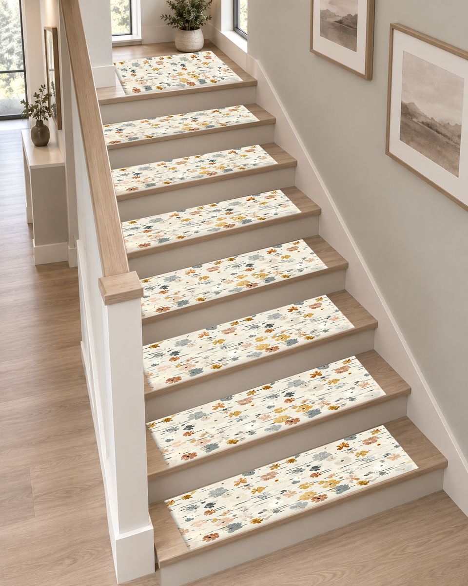 Cream Pastel Wildflower Meadow non-slip stair mat