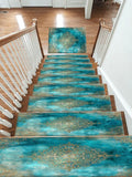 Turquoise Watercolor Gold Medallion non-slip stair mat