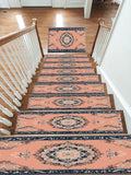 Peach and Navy Classic Medallion non-slip stair mat