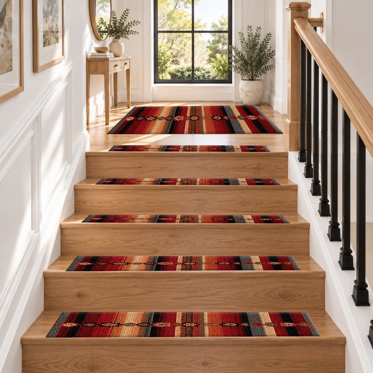 Red and Black Southwestern Striped non-slip stair mat