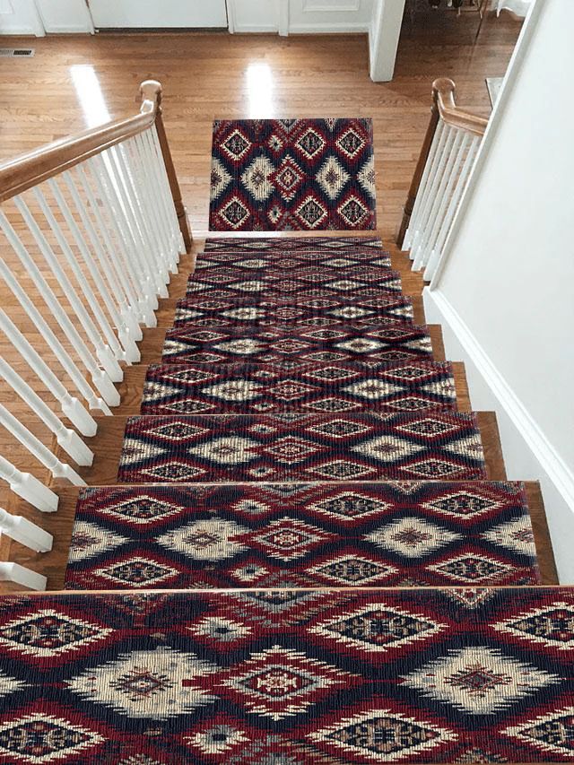 Red and Navy Tribal Diamond Kilim non-slip stair mat