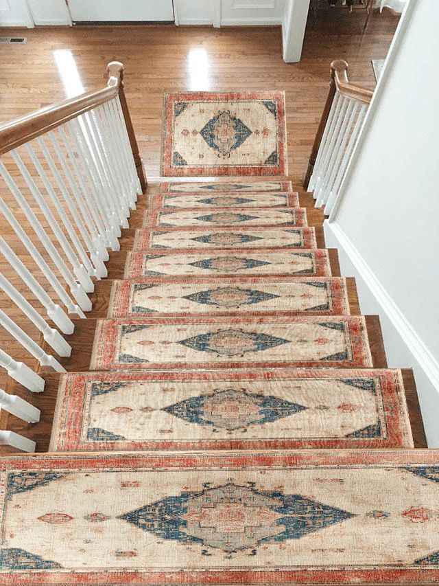 Faded Coral and Blue Vintage Distressed non-slip stair mat
