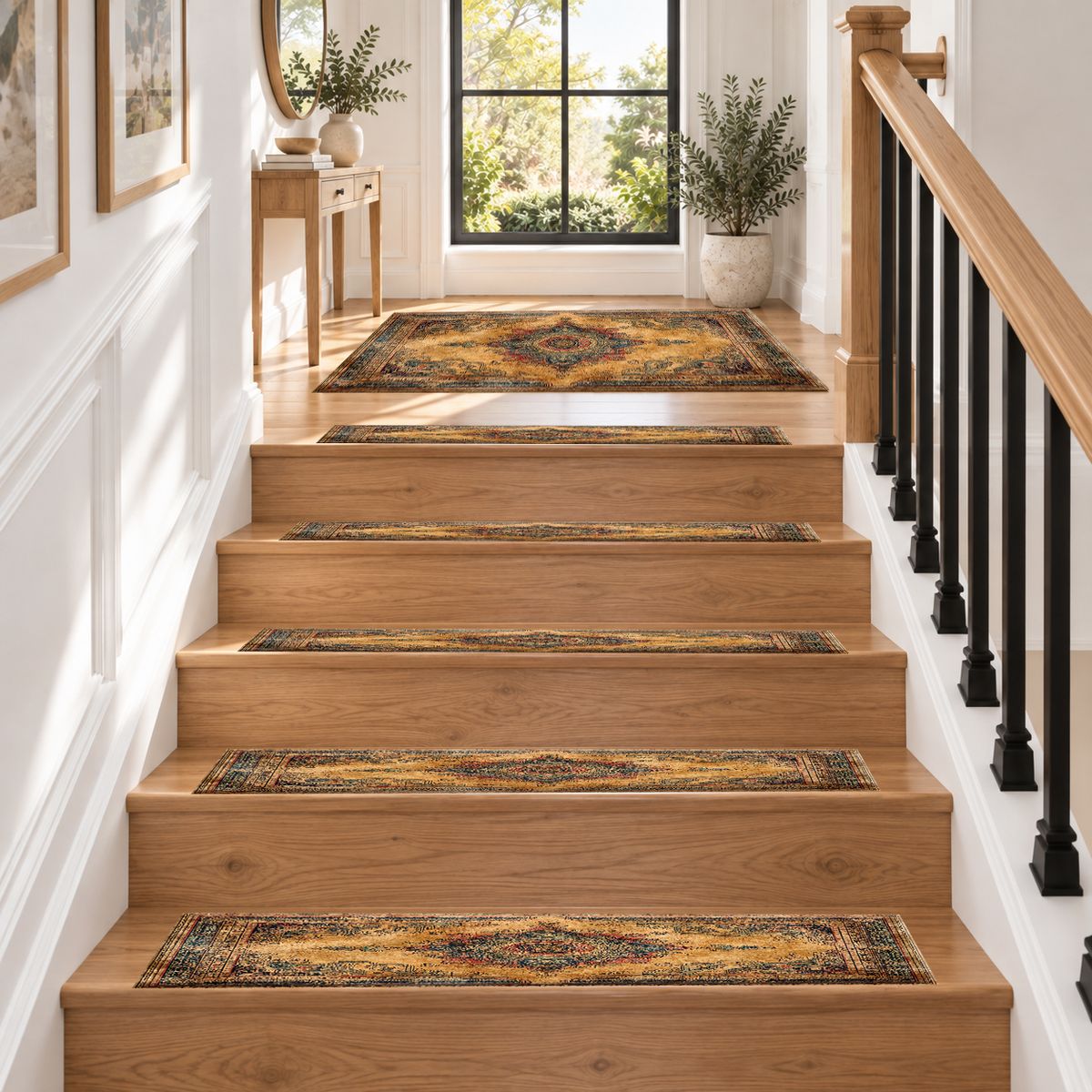 Mustard and Rust Vintage Medallion non-slip stair mat