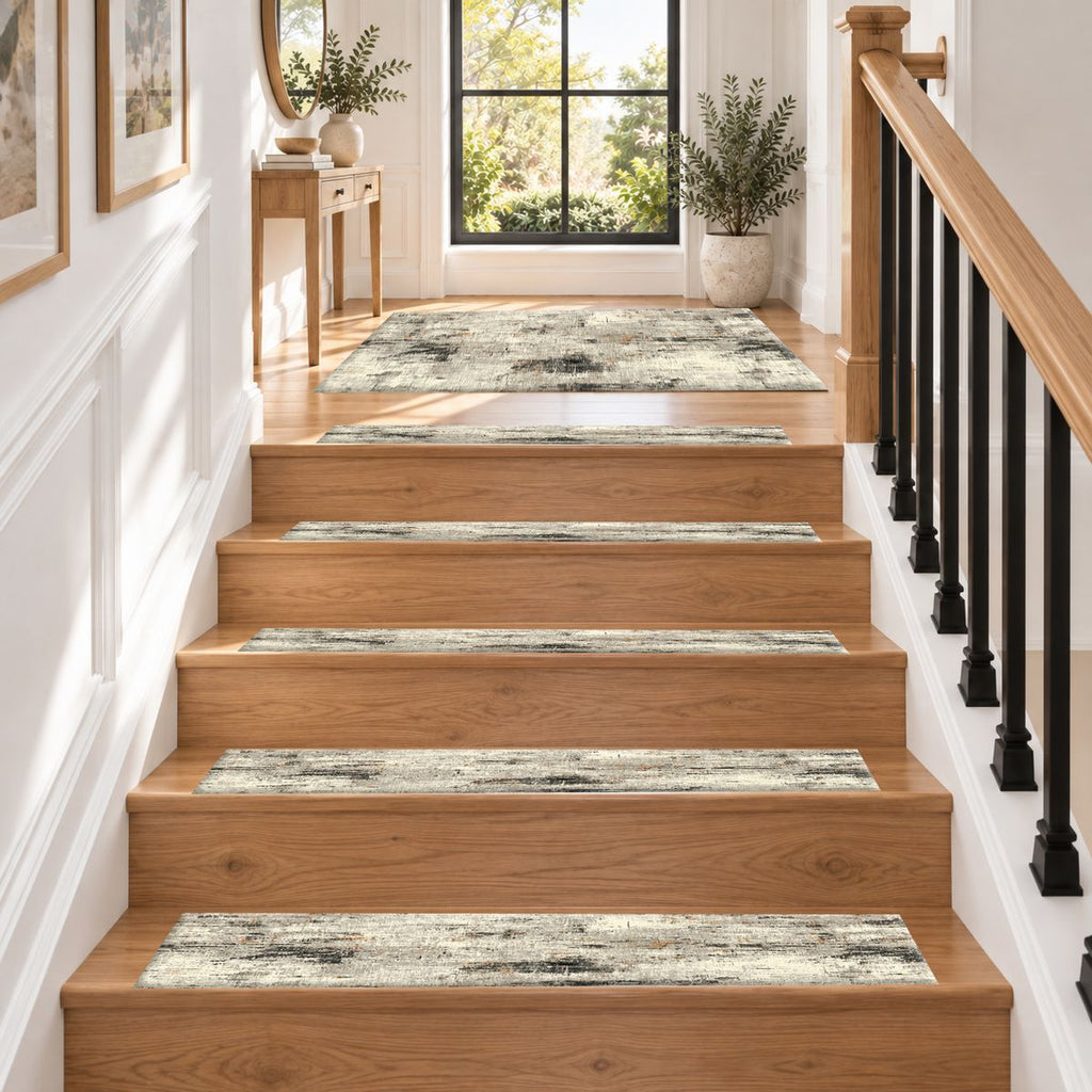 Gray and White Abstract Distressed non-slip stair mat