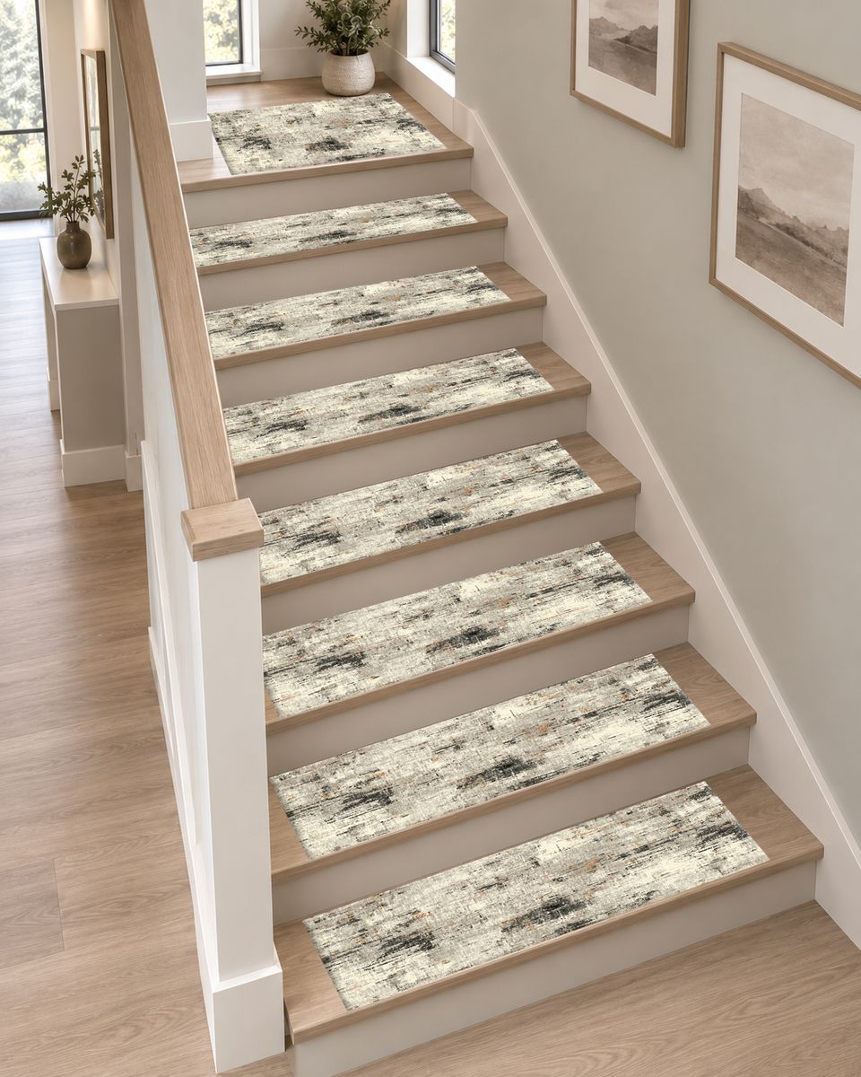 Gray and White Abstract Distressed non-slip stair mat