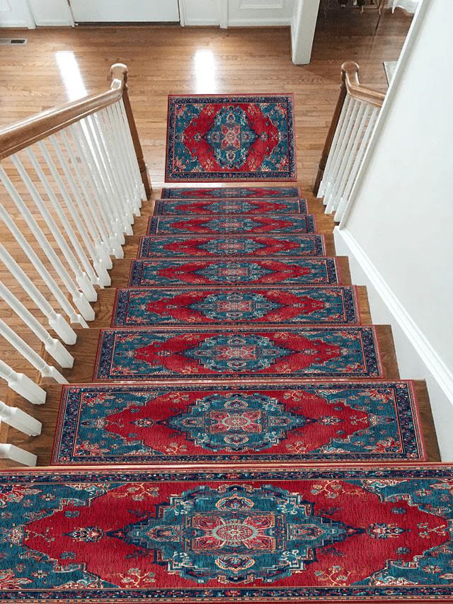 Red and Turquoise Bohemian Medallion non-slip stair mat