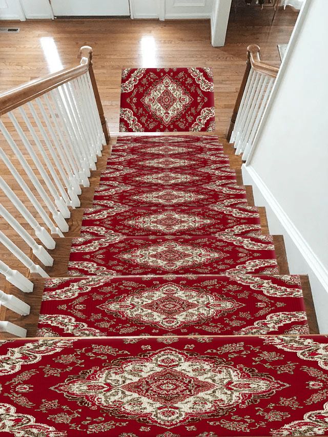 Crimson and Ivory Floral Persian non-slip stair mat